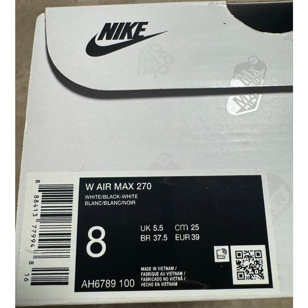 Nike Air Max 270 White Black Women's Size 8 Sneaker AH6789-100 Brand New NIB - Picture 12 of 12